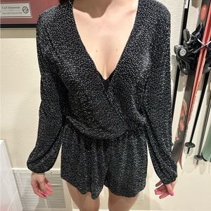 Polka Dot Pleated Stretch “Satin” Romper